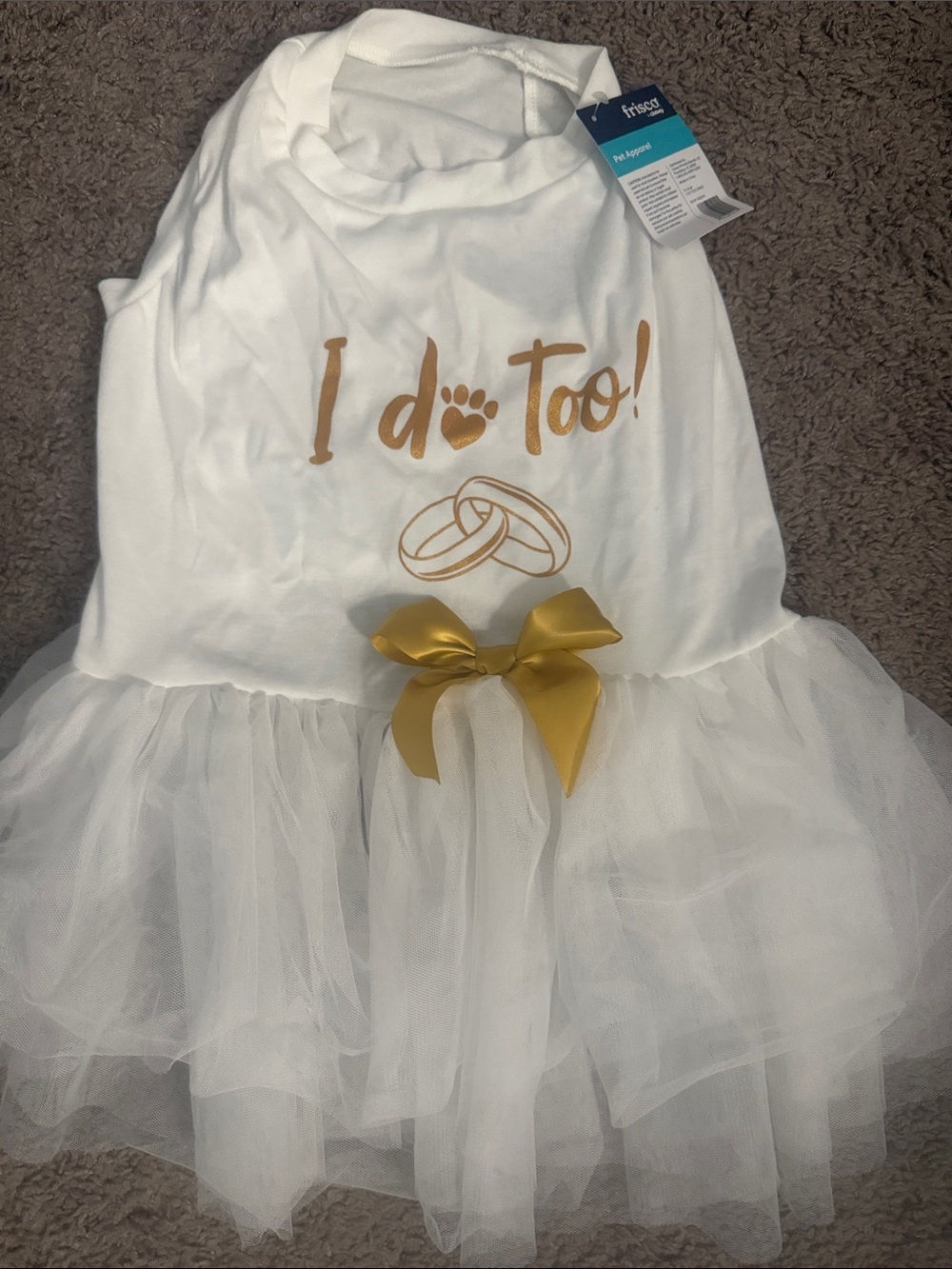 Dog - “I Do Too” White and Gold Tulle Costume Dress